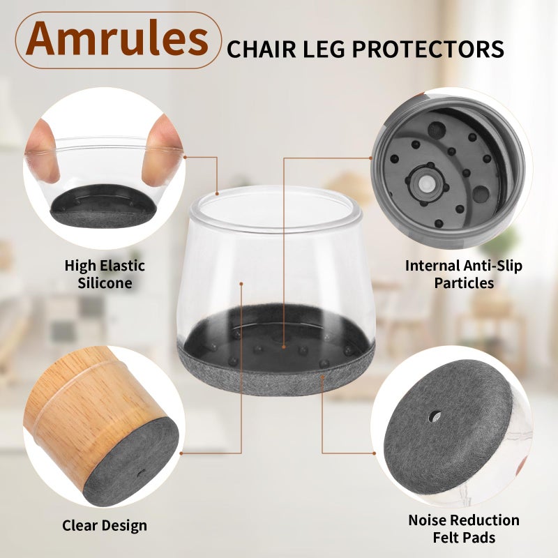 Amrules 36 قطعة من واقيات أرضية أرجل الكرسي الدائري من Amrules، أغطية أقدام الكرسي من السيليكون لحماية أرضيات البلاط، وسادات لباد أغطية أرجل الأثاث من الخدوش والضوضاء (حواف رمادية داكنة، مناسبة: 1.3 بوصة - 2 بوصة) - Image 3
